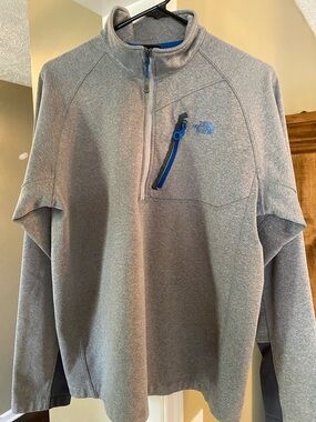 The North Face Grey Pullover Quarter-Zip with Blue Accents